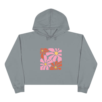 Retro Pink Daisy Graphic Crop Hoodie