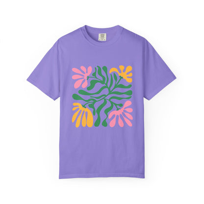 Floral Cutout Abstract Garment-Dyed Women's T-Shirt