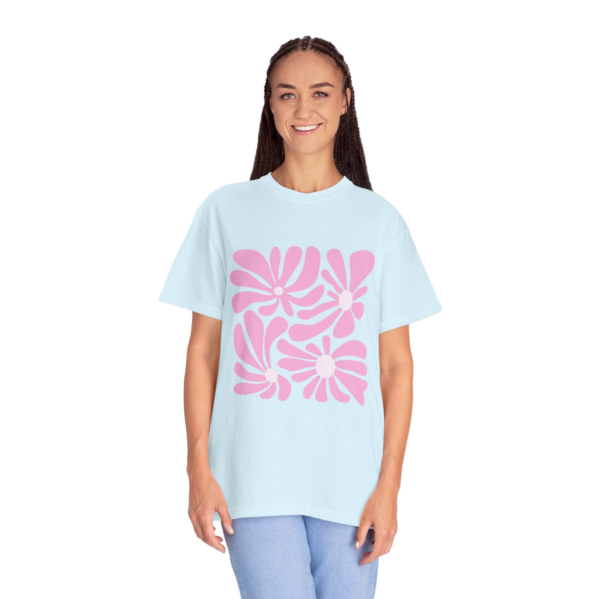 Pink Retro Floral Garment-Dyed Women's T-Shirt