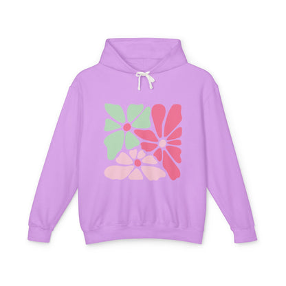 Floral Retro Block Print Lightweight Women's Hooded Sweatshirt