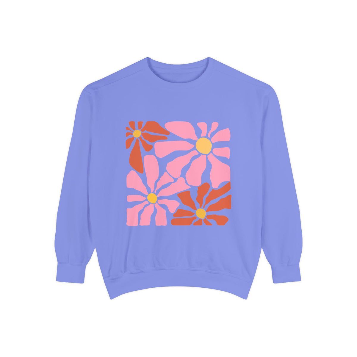 Retro Pink Daisy Graphic Garment-Dyed Women's Sweatshirt