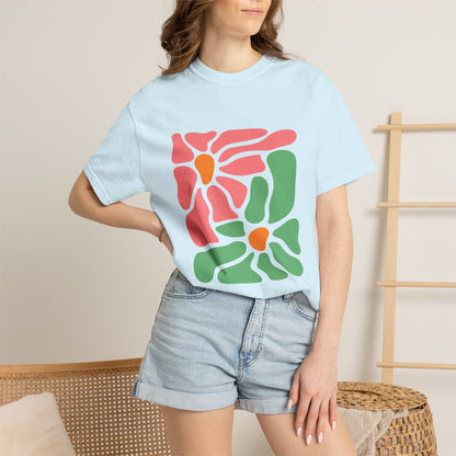 Abstract Pink & Green Flower Garment-Dyed Women's T-Shirt