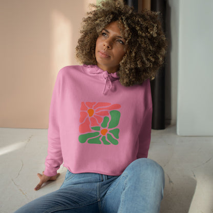Abstract Pink & Green Flower Crop Hoodie