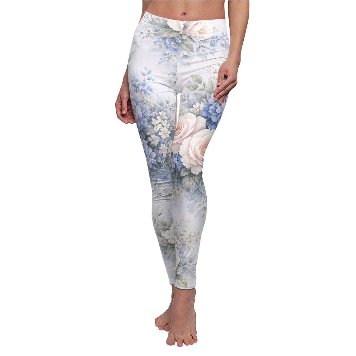 Floral Pastel Rose & Hydrangea Women's Casual Leggings