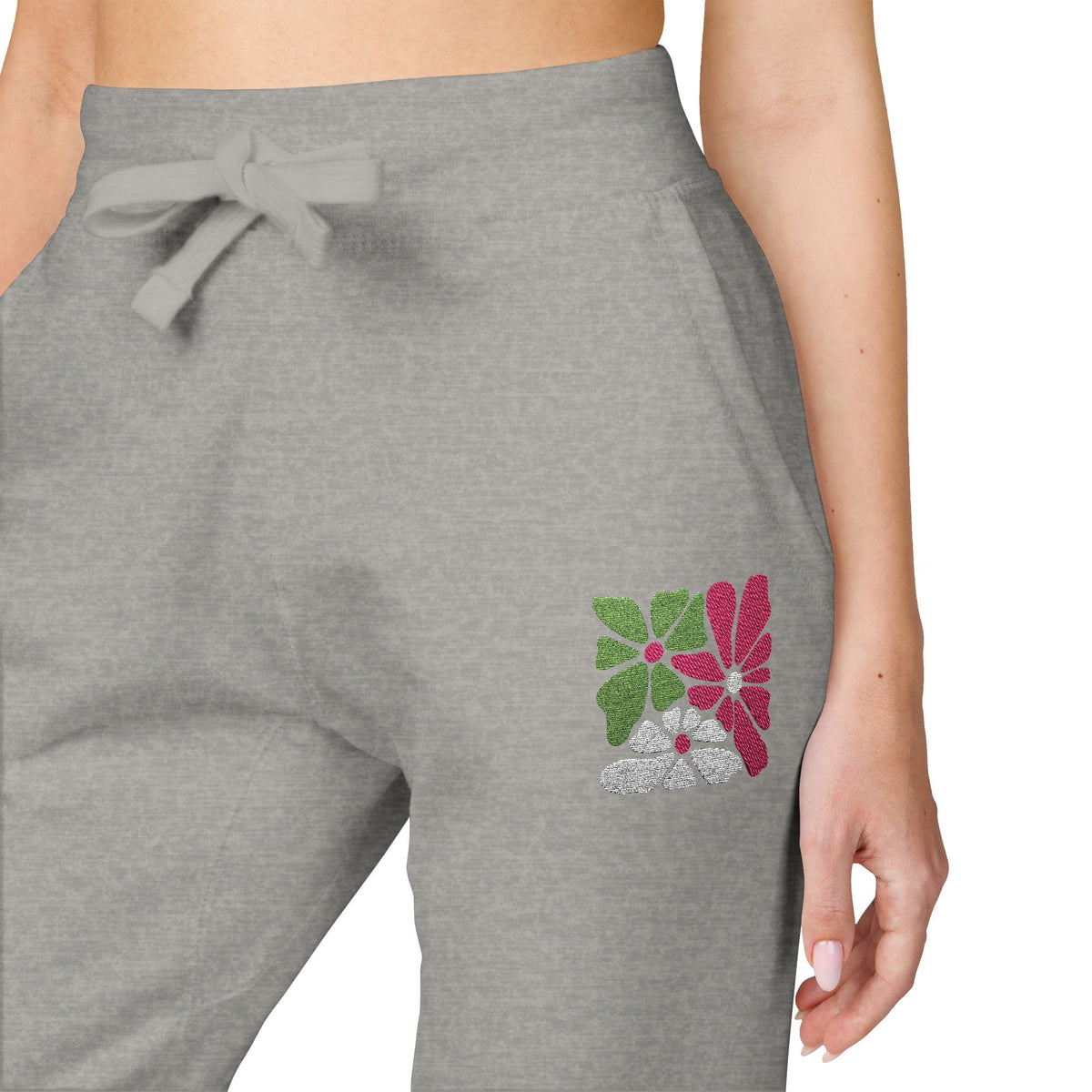 Floral Retro Block Print Embroidered Women's Fleece Sweatpants