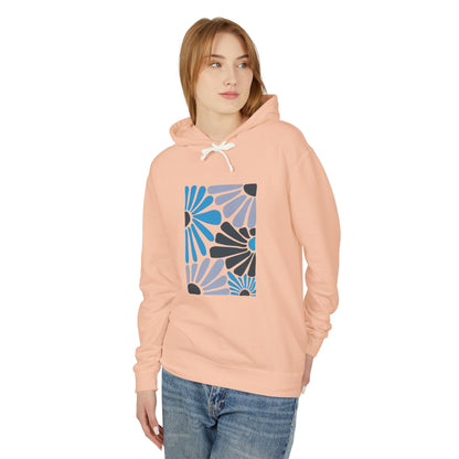 Abstract Blue Floral Pattern Lightweight Women's Hooded Sweatshirt