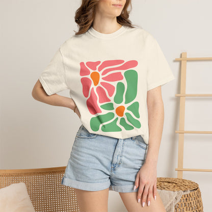 Abstract Pink & Green Flower Garment-Dyed Women's T-Shirt