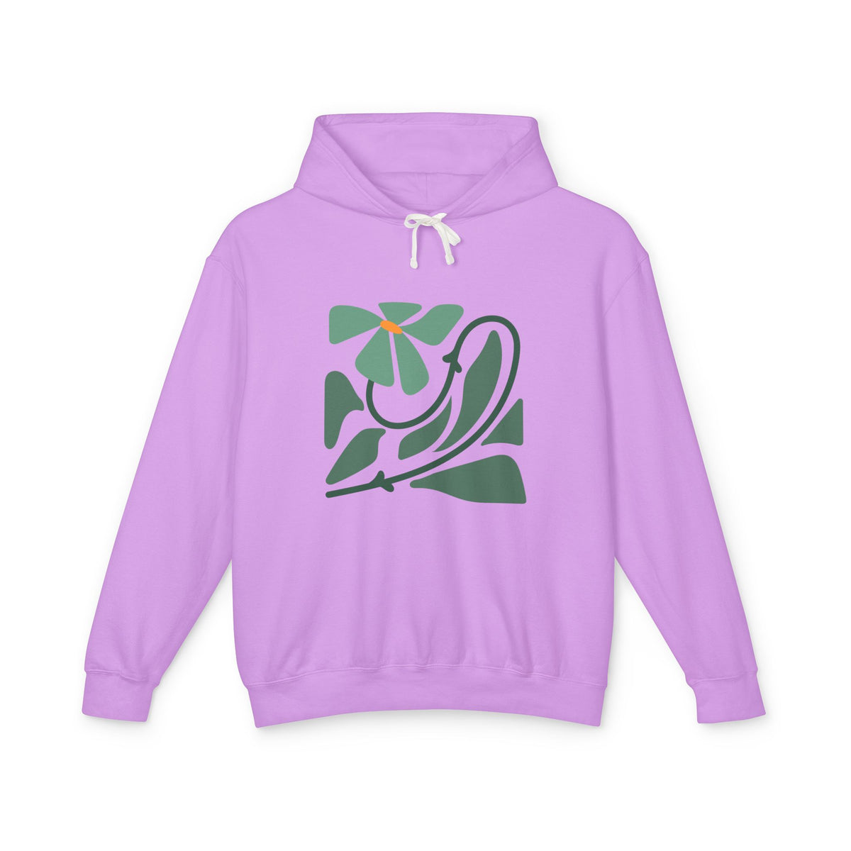 Green Minimalist Floral Design Lightweight Women's Hooded Sweatshirt