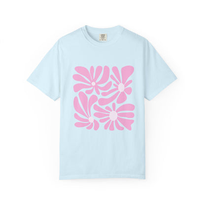 Pink Retro Floral Garment-Dyed Women's T-Shirt