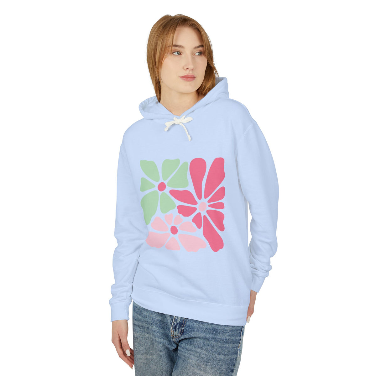 Floral Retro Block Print Lightweight Women's Hooded Sweatshirt