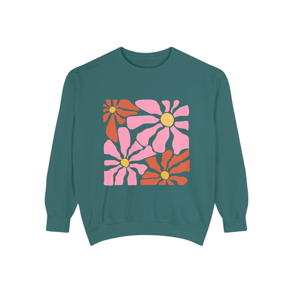 Retro Pink Daisy Graphic Garment-Dyed Women's Sweatshirt