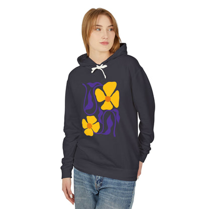Yellow & Purple 70s-Inspired Flower Design Lightweight Women's Hooded Sweatshirt