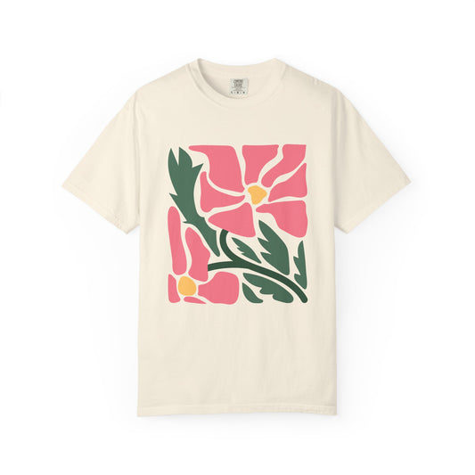 Pink Garden Graphic Garment-Dyed Women's T-Shirt
