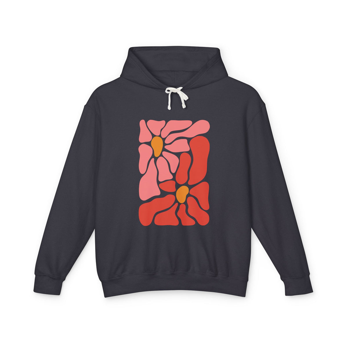 Pink Retro Flower Graphic Lightweight Women's Hooded Sweatshirt