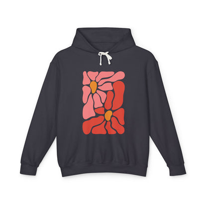Pink Retro Flower Graphic Lightweight Women's Hooded Sweatshirt