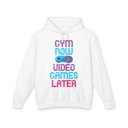 Gym Now Video Games Later Lightweight Hooded Sweatshirt