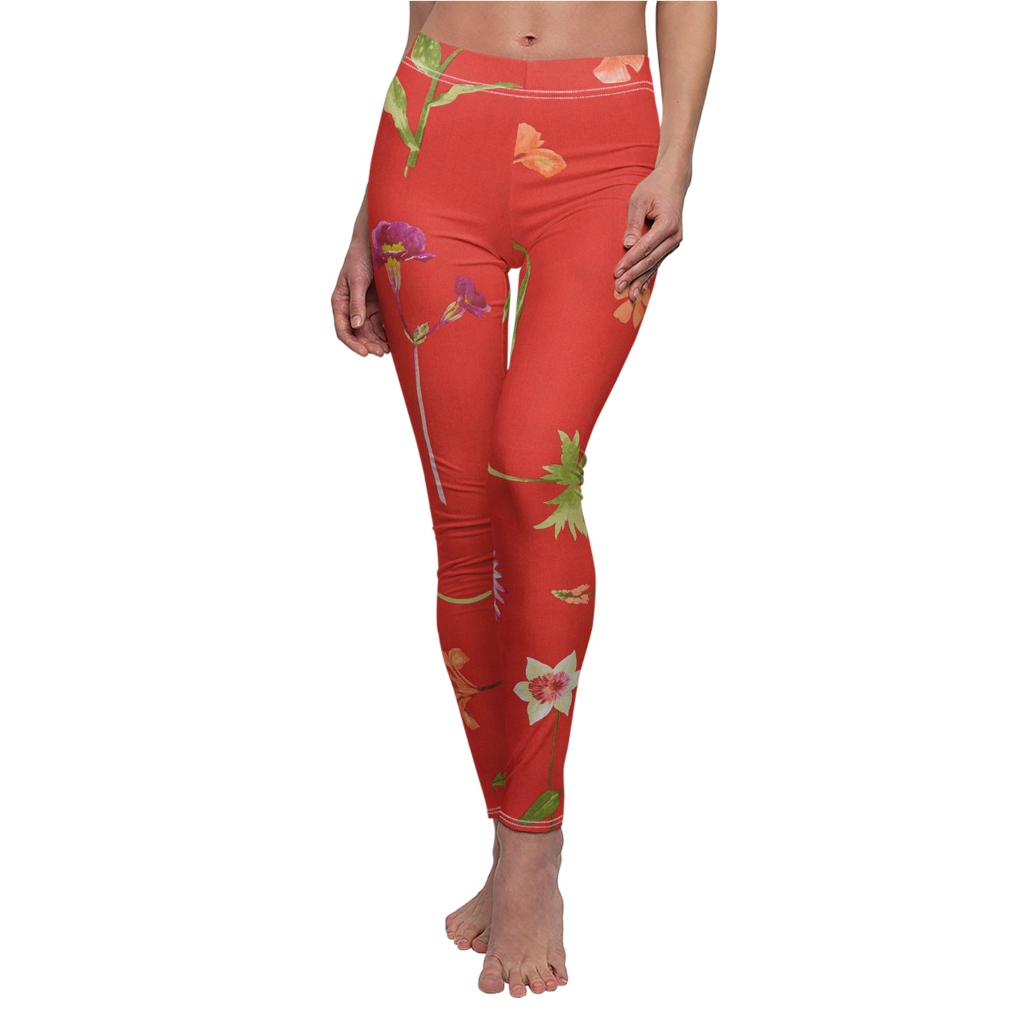 Floral Red All-Over Print Women's Casual Leggings