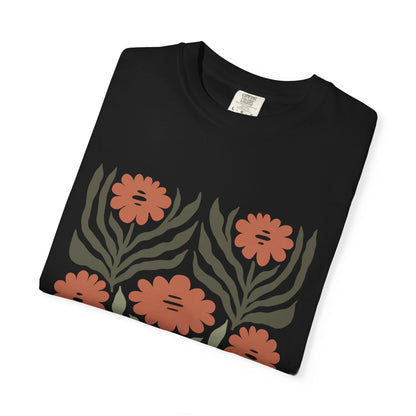 Rustic Flower Print Garment-Dyed Women's T-Shirt