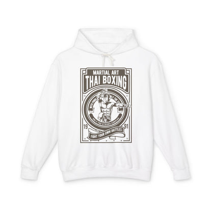 Muay Thai Boxing Vintage Emblem Lightweight Hooded Sweatshirt