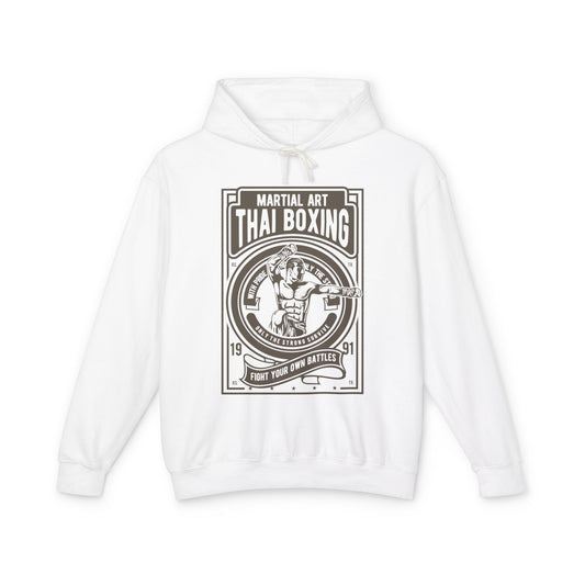 Muay Thai Boxing Vintage Emblem Lightweight Hooded Sweatshirt