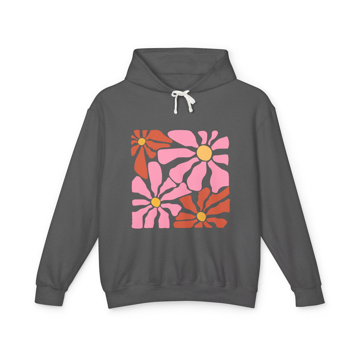 Retro Pink Daisy Graphic Lightweight Women's Hooded Sweatshirt