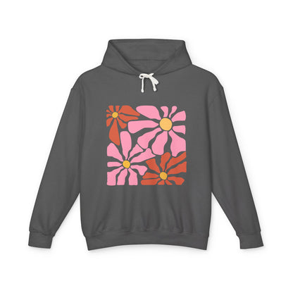 Retro Pink Daisy Graphic Lightweight Women's Hooded Sweatshirt