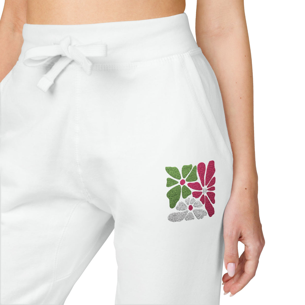 Floral Retro Block Print Embroidered Women's Fleece Sweatpants
