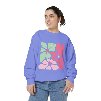 Floral Retro Block Print Garment-Dyed Women's Sweatshirt