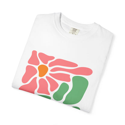 Abstract Pink & Green Flower Garment-Dyed Women's T-Shirt
