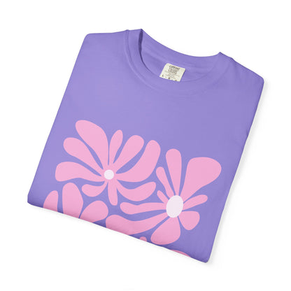 Pink Retro Floral Garment-Dyed Women's T-Shirt