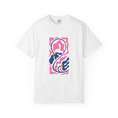 Pink Nautical Wave Graphic Garment-Dyed Women's T-Shirt