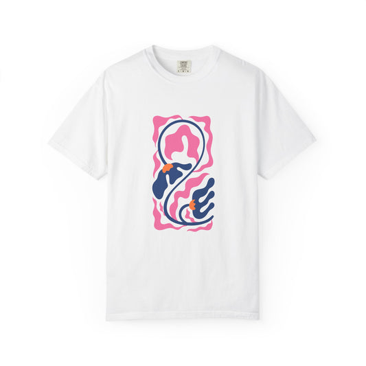 Pink Nautical Wave Graphic Garment-Dyed Women's T-Shirt