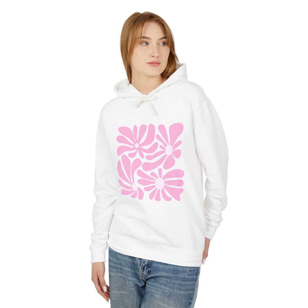 Pink Retro Floral Lightweight Women's Hooded Sweatshirt