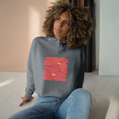 Pink Retro Flowers Graphic Crop Hoodie