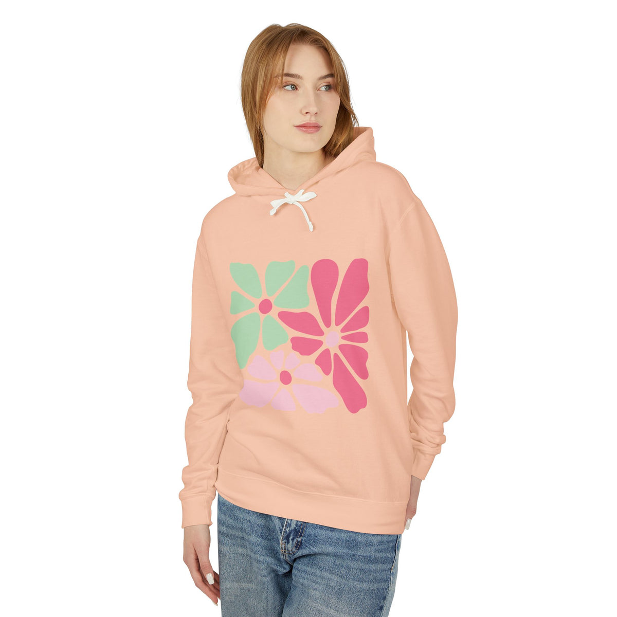 Floral Retro Block Print Lightweight Women's Hooded Sweatshirt