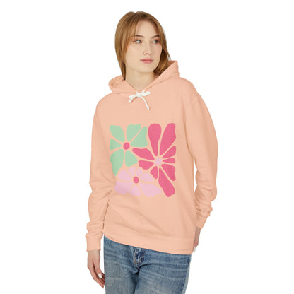 Floral Retro Block Print Lightweight Women's Hooded Sweatshirt