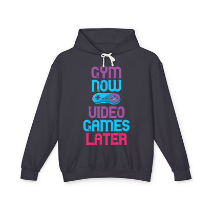 Gym Now Video Games Later Lightweight Hooded Sweatshirt