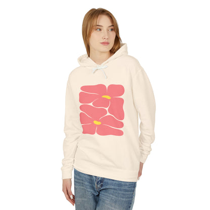 Pink Retro Flowers Graphic Lightweight Women's Hooded Sweatshirt