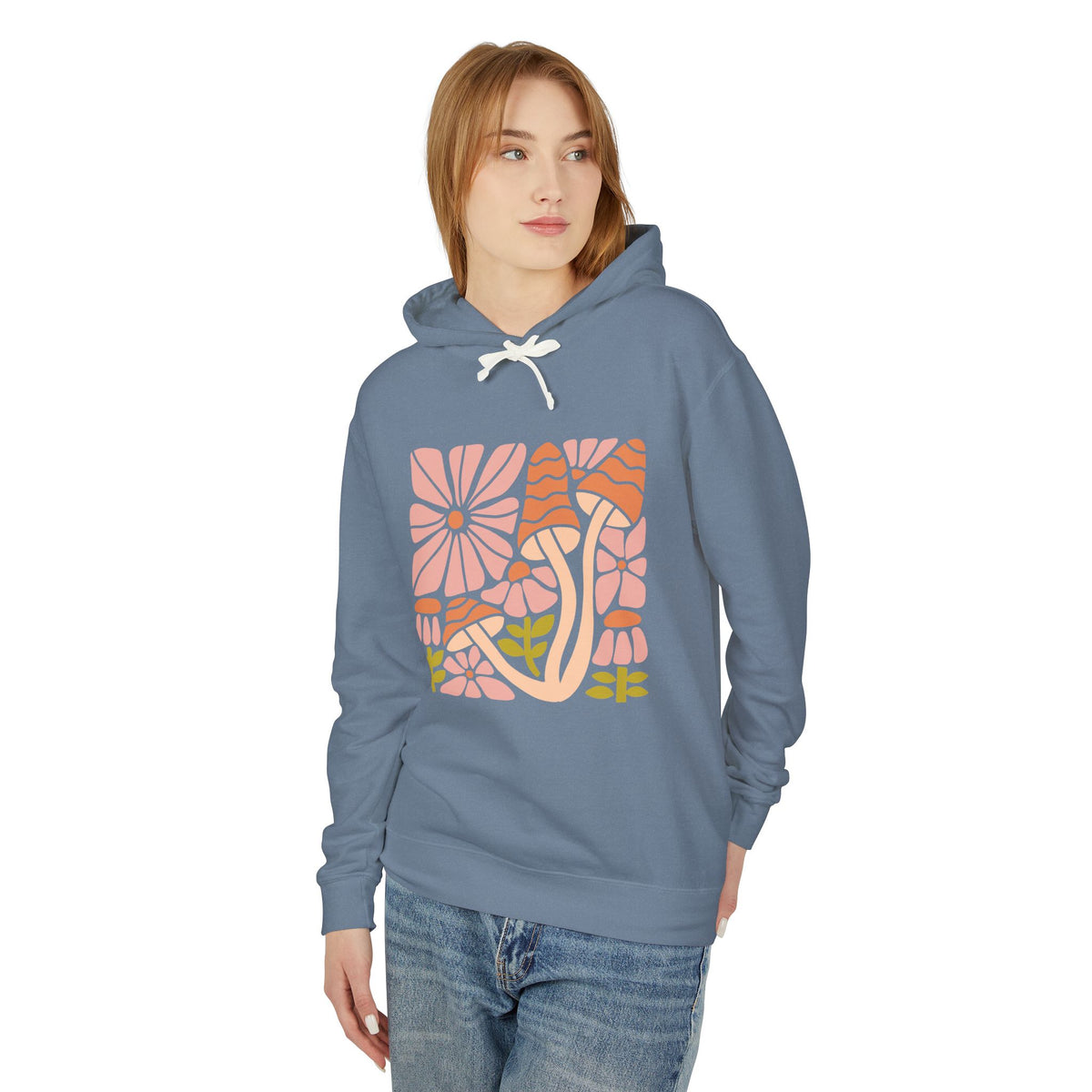 Floral Retro Waves Lightweight Women's Hooded Sweatshirt