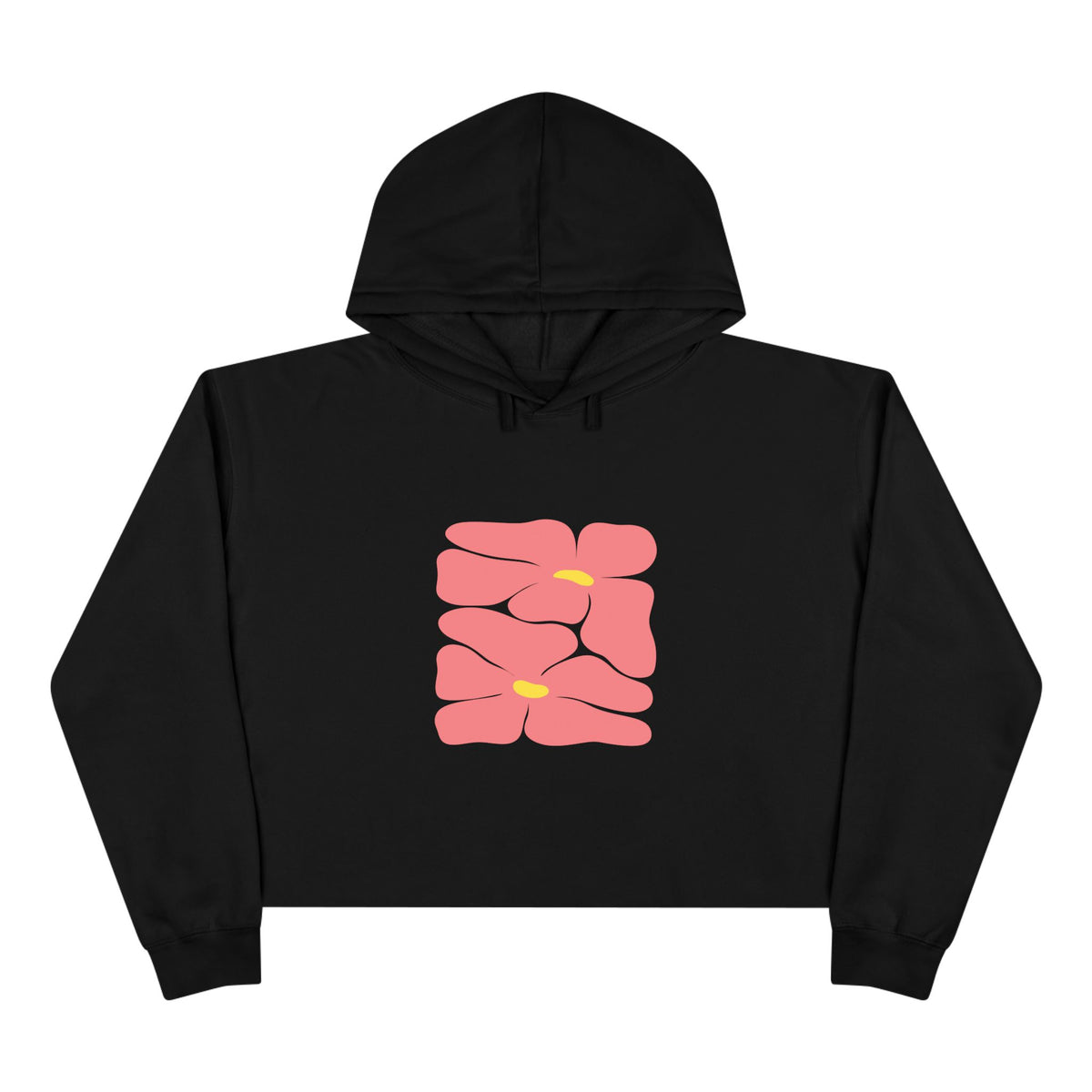 Pink Retro Flowers Graphic Crop Hoodie