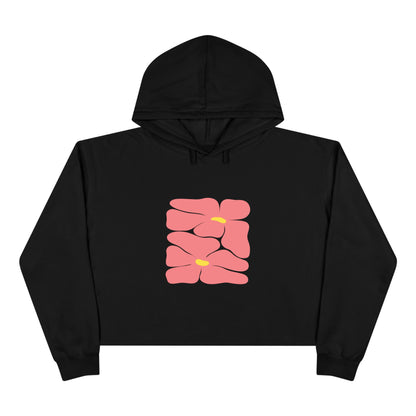 Pink Retro Flowers Graphic Crop Hoodie