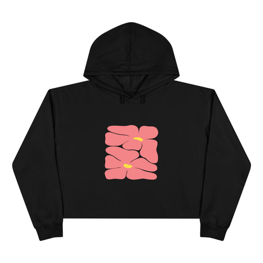 Pink Retro Flowers Graphic Crop Hoodie