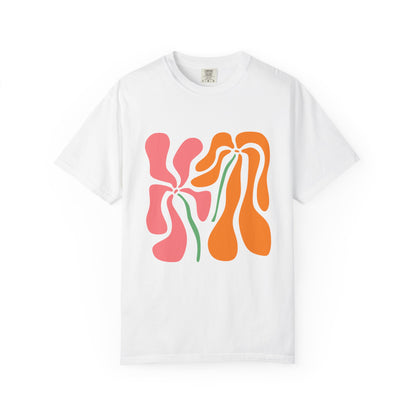 Groovy Pink & Orange Floral Garment-Dyed Women's T-Shirt
