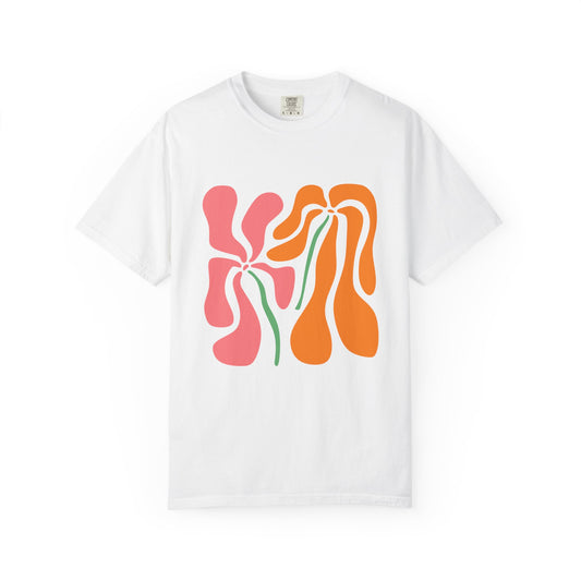 Groovy Pink & Orange Floral Garment-Dyed Women's T-Shirt