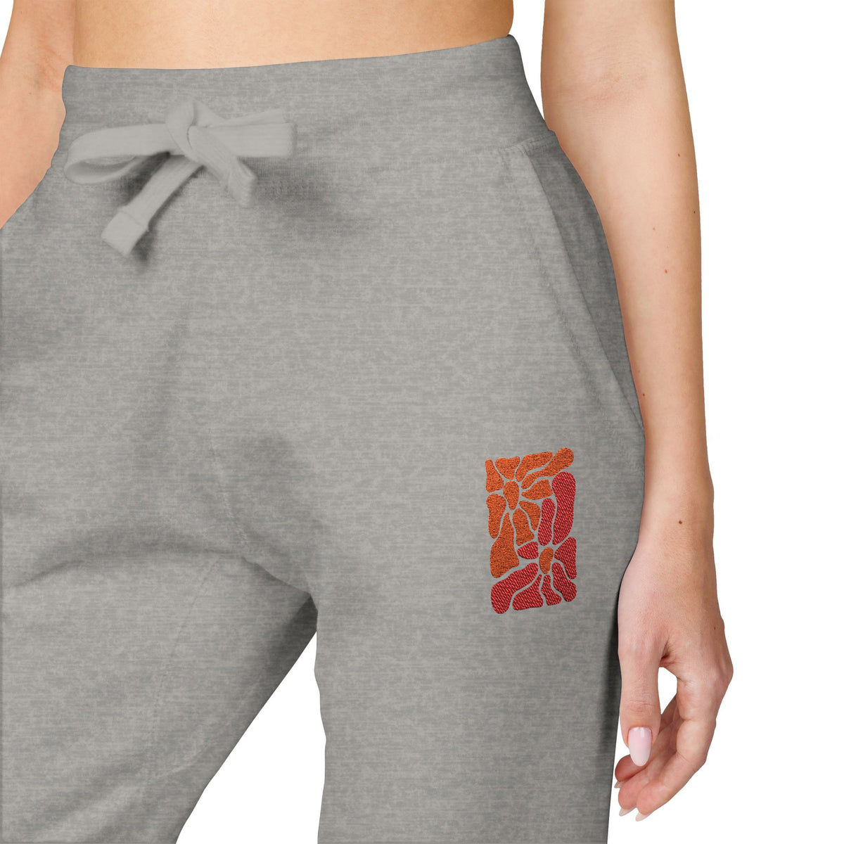 Pink Retro Flower Graphic Embroidered Women's Fleece Sweatpants