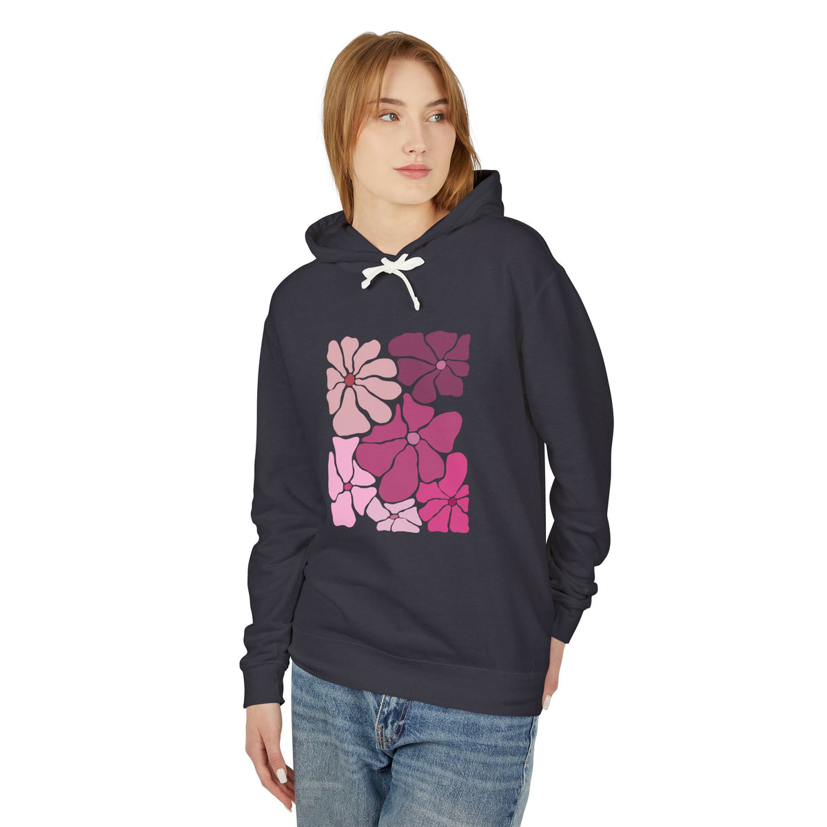 Pink Floral Lightweight Women's Hooded Sweatshirt