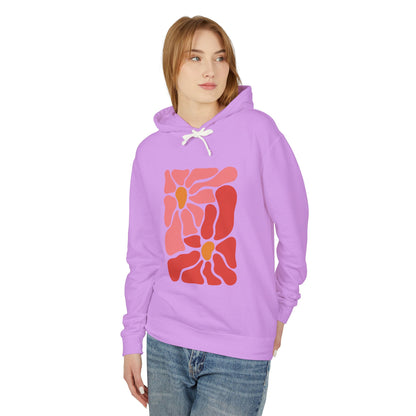 Pink Retro Flower Graphic Lightweight Women's Hooded Sweatshirt