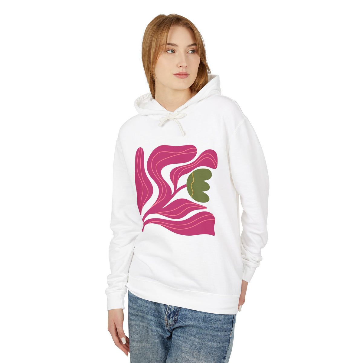 Abstract Pink Tulip Graphic Lightweight Women's Hooded Sweatshirt
