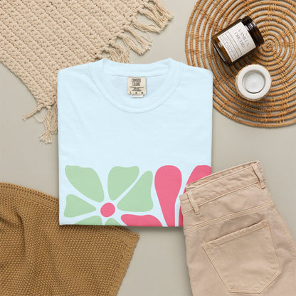 Floral Retro Block Print Garment-Dyed Women's T-Shirt