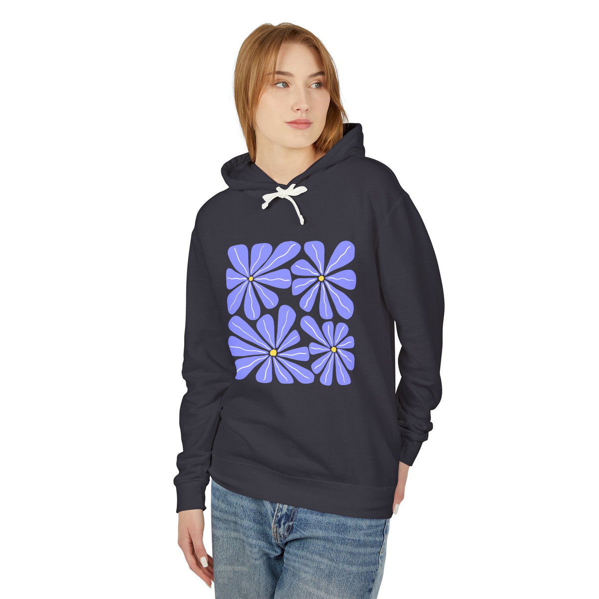 Lavender Daisy Graphic Lightweight Women's Hooded Sweatshirt